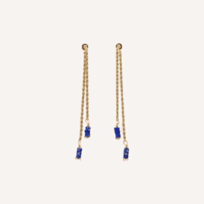 Gold Plated Earrings With Blue Stone